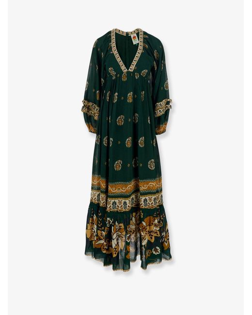Farm Rio Green Ayla Maxi Dress With Beaded Trim