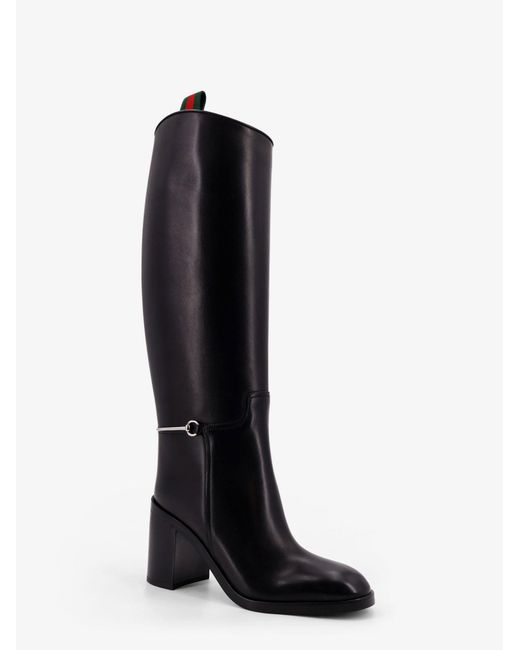 Gucci Black Leather Boots With Slim Horsebit Detail