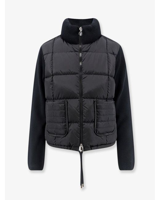 Moncler Black Nylon Down Jacket With Virgin Wool Inserts