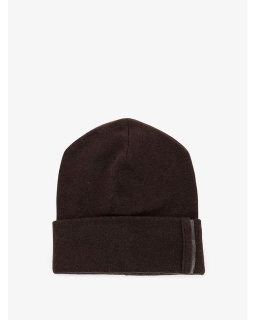 Brunello Cucinelli Brown Cashmere Hat With Monili Detail
