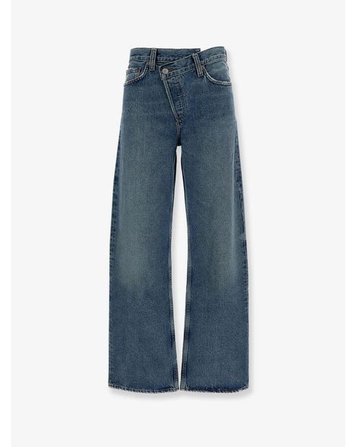 Agolde Blue Regenerative Cotton Jeans With Distressed Profiles