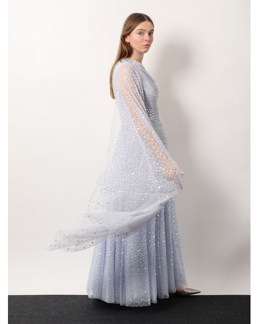 Abito Lungo Monospalla Con Paillettes di Needle & Thread in White