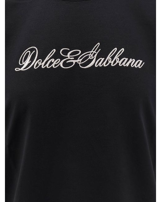 Dolce & Gabbana Black Cotton T-Shirt With Lace Details