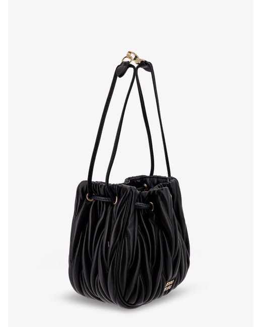 Miu Miu Black Matelassé Leather Bucket Bag