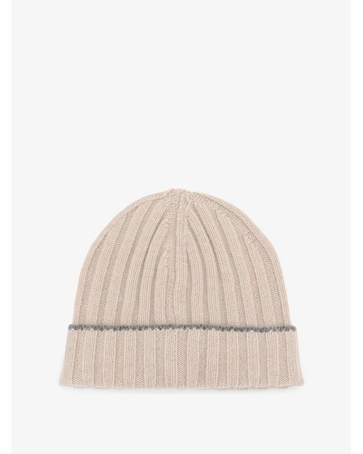 Brunello Cucinelli Natural Beanie Cashmere Hat for men