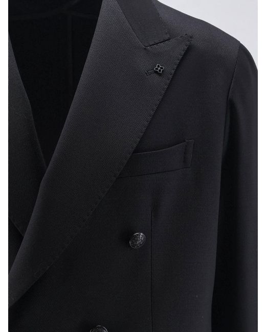 Tagliatore Blue Double-Breasted Stretch Virgin Wool Blazer for men