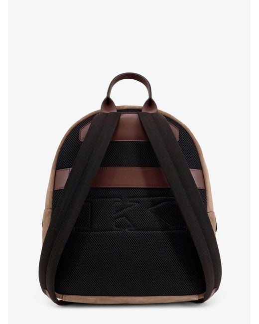 Kiton Brown Suede Backpack With Engraved Logo for men