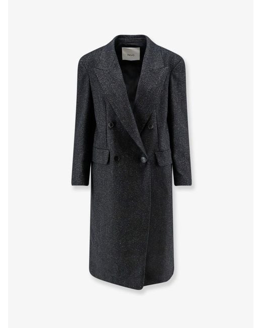 Hevò Black Martina Franca Wool Blend Coat