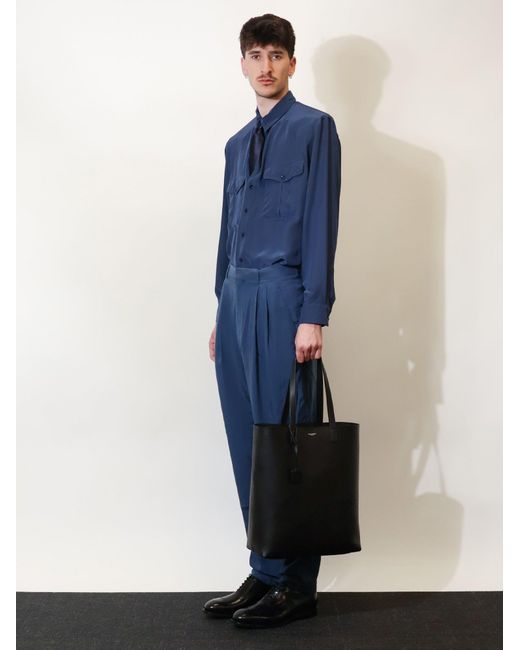 Saint Laurent Black North/South Leather Tote Bag for men