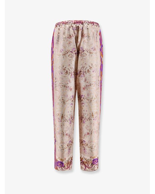 Pierre Louis Mascia Pink Silk Trousers With Mulitcolor Print All-Over
