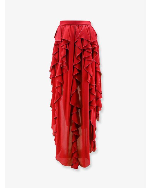 ACTUALEE Red Satin Ruffled Skirt