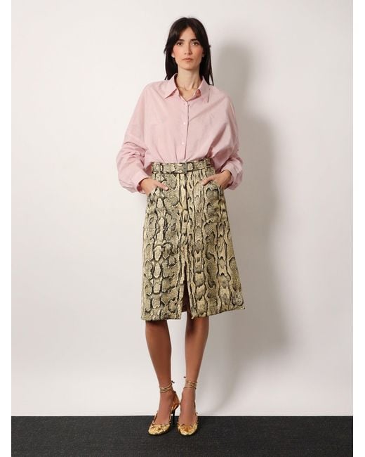 Dries Van Noten Natural Sheraz Viscose And Cotton Skirt With Reptile Print