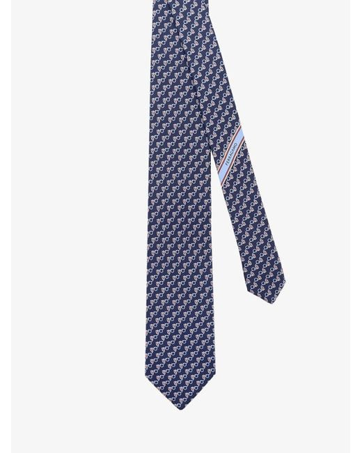 Ferragamo Blue Silk Tie With Owl Print for men