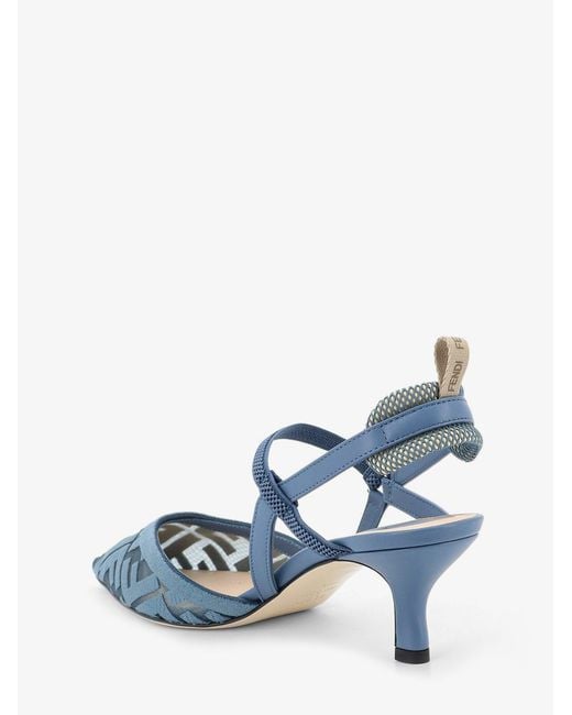 Fendi Blue Colibri Mesh Pump With Ff Embroidery