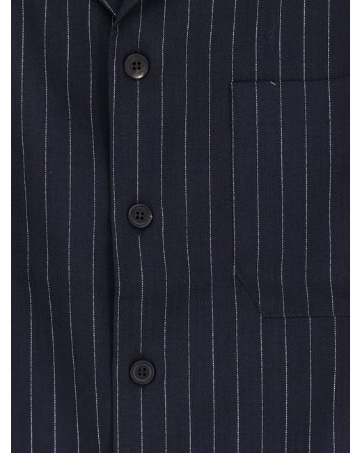 Y-81 Blue Virgin Wool Shirt With Pinstripe Pattern for men