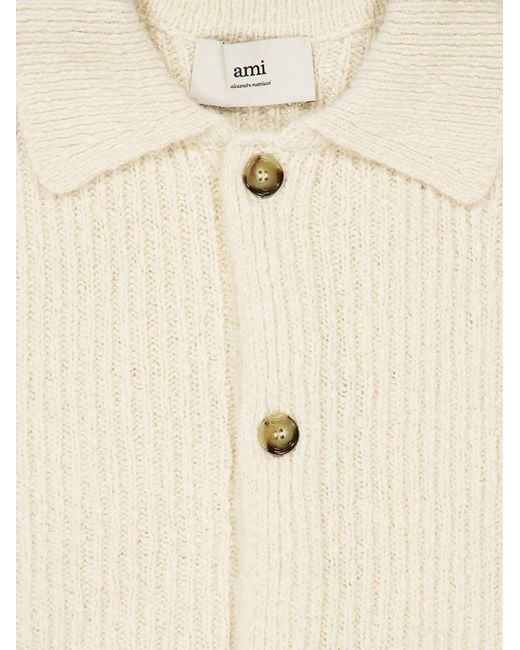AMI White Wool And Cotton Ribbed Cardigan for men
