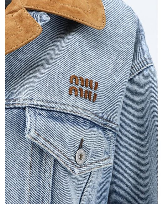 Miu Miu Blue Denim Jacket With Suede Detail