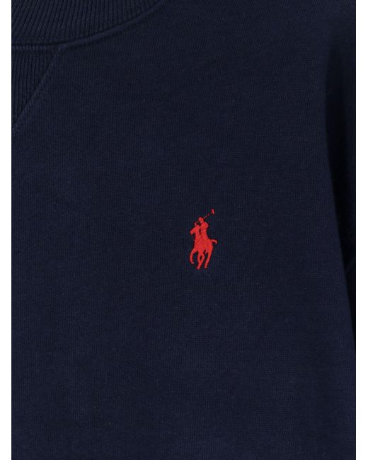 Polo Ralph Lauren Blue Cotton Blend Sweater With Embroidered Logo On The Front