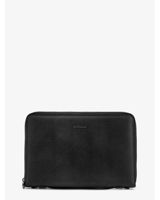 Kiton Black Leather Briefcase for men