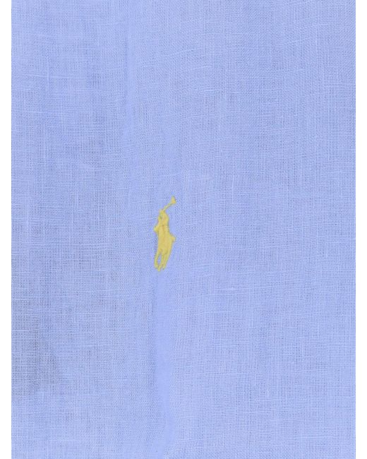 Polo Ralph Lauren Blue Linen Shirt With Embroidered Logo On The Front for men