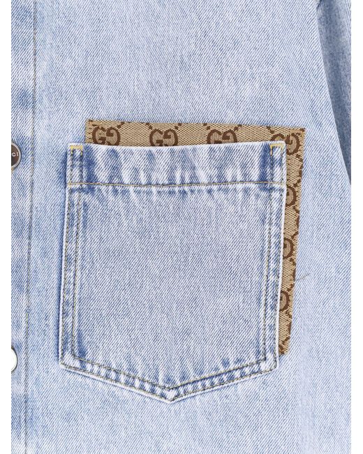 Gucci Blue Denim Shirt With Gg Insert for men