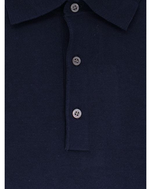 Bramani Cashmere Blue Cotton And Silk Blend Polo Shirt for men