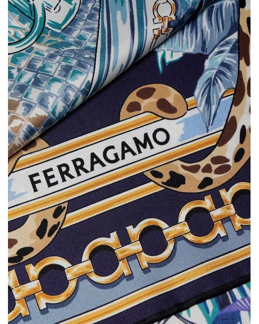 Ferragamo Blue Felindra Silk Foulard