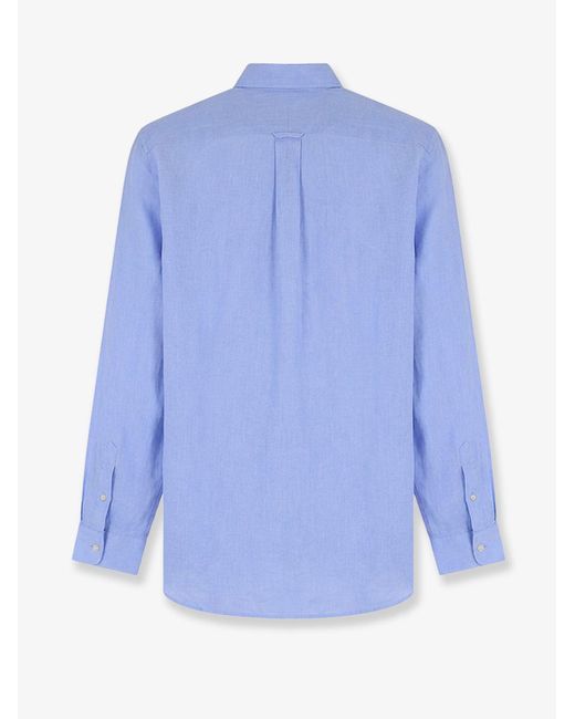 Polo Ralph Lauren Blue Linen Shirt With Embroidered Logo On The Front for men