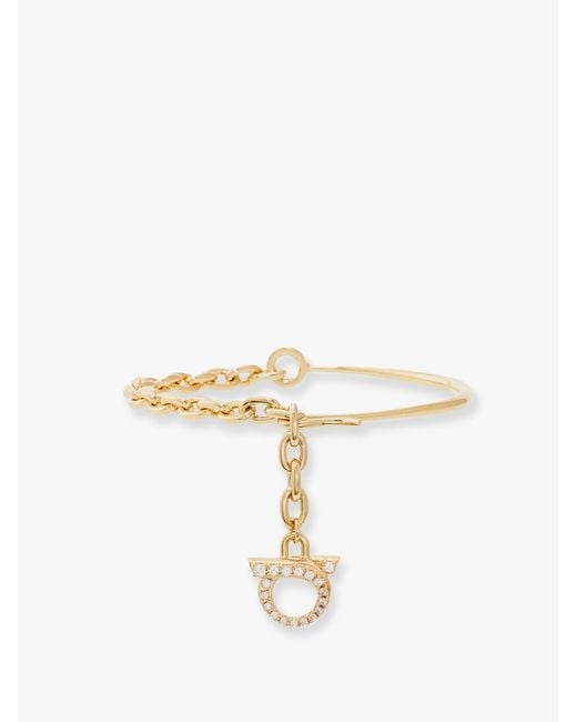 Ferragamo White Brass Bracelet With Gancini Detail