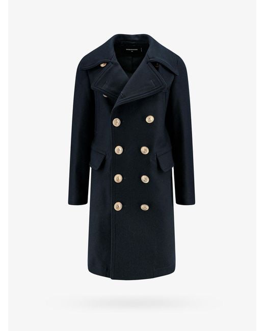 DSquared² Blue Double-breasted Lined Coats for men
