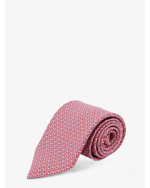 Ferragamo Pink Silk Tie With Intreccio Print for men