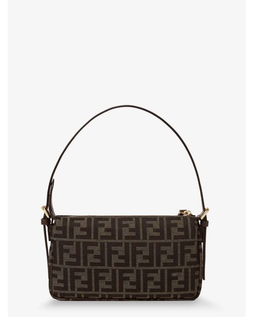 Fendi Brown Zip Top Small Ff Zucca Fabric Shoulder Bag
