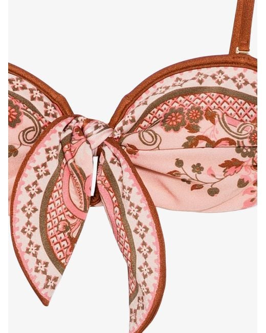 Zimmermann White Aster Shiny Nylon Bikini With Paisley Print