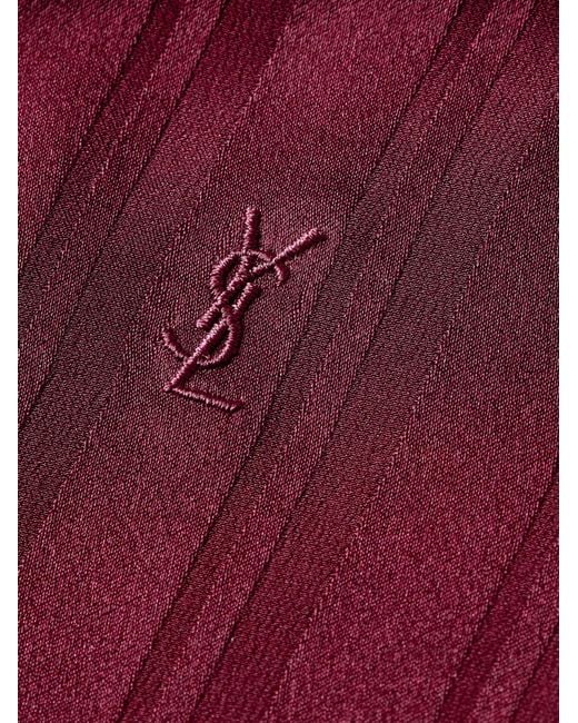 Saint Laurent Red Cassandre Lavallière Striped Silk Jacquard Shirt