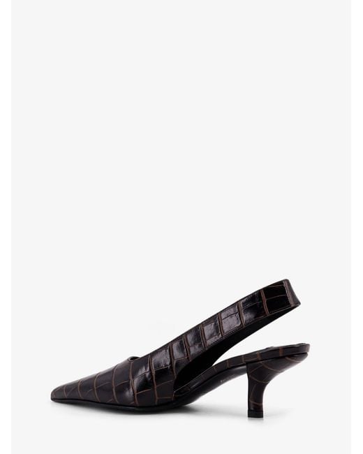 Totême Black Leather Slingback Pumps With Embossed Croco Print