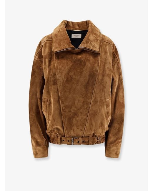 Saint Laurent Brown Oversized Vintage Split-Leather Jacket