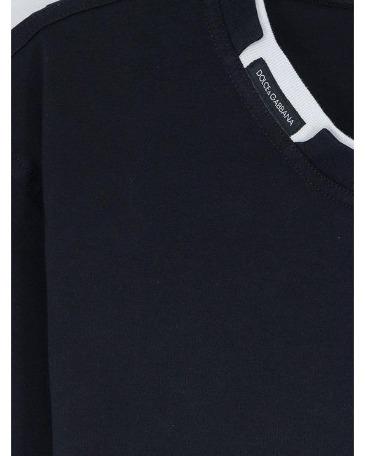 Dolce & Gabbana Blue Cotton T-Shirt With Contrasting Profile for men