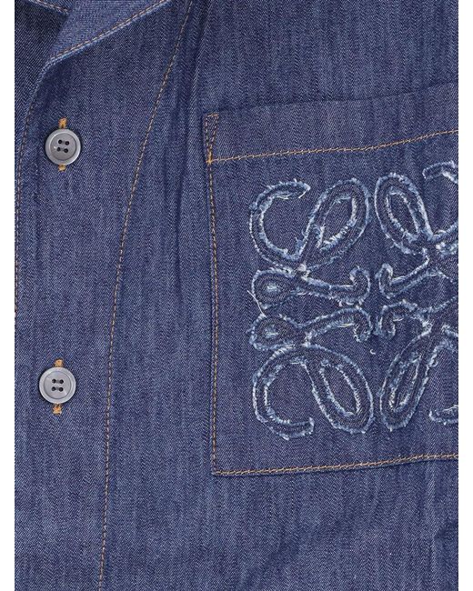 Loewe Blue Denim Shirt With Embroidered Anagram Logo for men