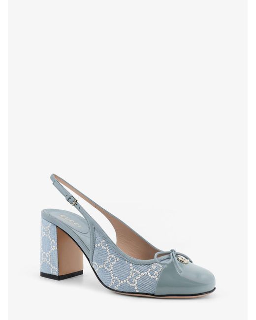 Gucci White Denim Pumps With All-Over Logo Detail