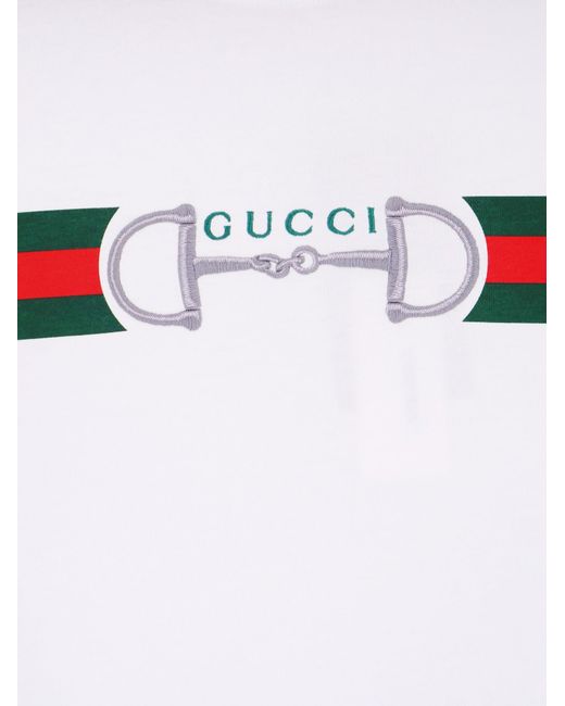 Gucci White Cotton T-Shirt With Frontal Web Band for men