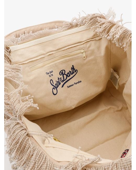 Mc2 Saint Barth Natural Vanity Cotton Handbag With All-Over Embroidery