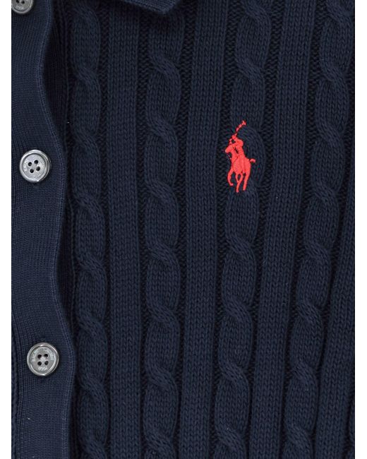 Polo Ralph Lauren Blue Cotton Cardigan With Braided Knit