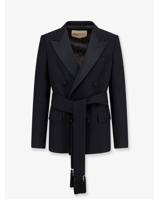 Valentino Blue Virgin Wool Blazer With Belt for men