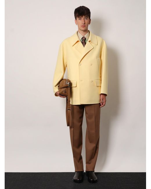 Fendi Natural Double-Breasted Wool Coat for men