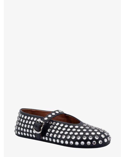 Alaïa White Leather Ballet Flats With Rhinestones
