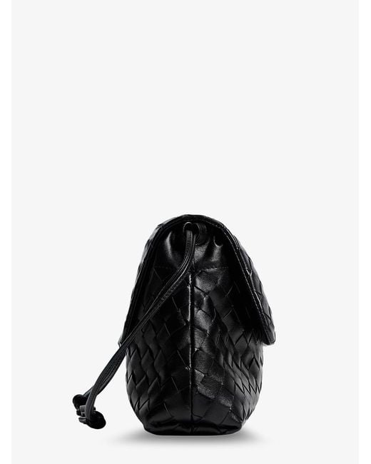 Bottega Veneta Black Leather Shoulder Bag With Intrecciato Pattern