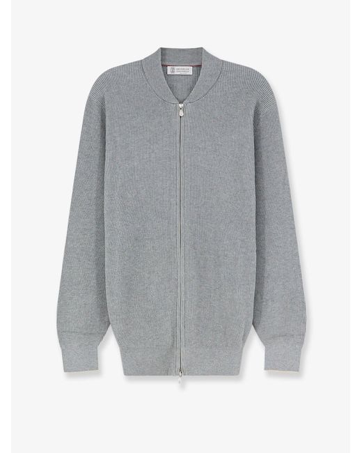 Brunello Cucinelli Gray Ribbed Cotton Cardigan for men