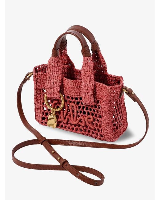 Chloé Red Summer Banana Raffia Crossbody Bag