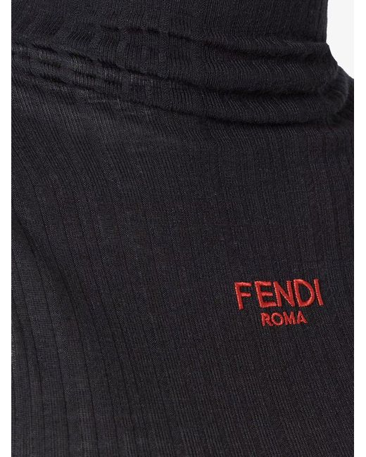 Fendi Black Ribbed Virgin Wool Top