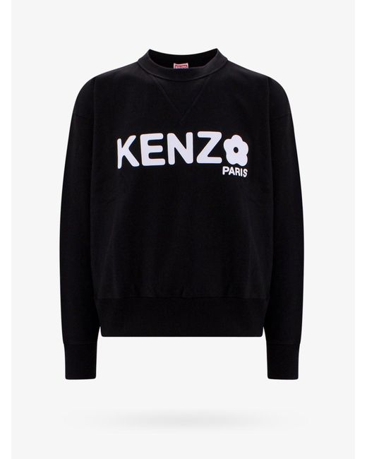 KENZO Black Crew Neck Long Sleeves Cotton Ribbed Profile Printed Sweatshirts for men